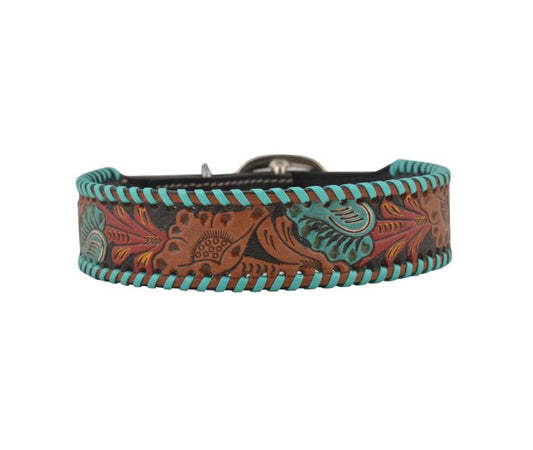 Full bloom Hand-Tooled Leather Dog Collar