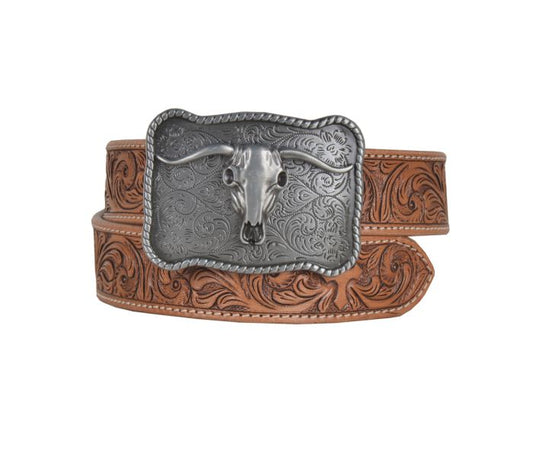 Structured Hand-Tooled Leather Belt